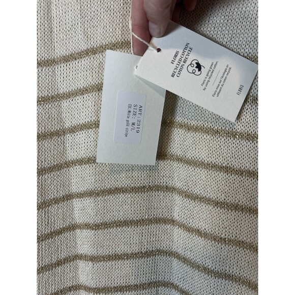 Floris Made in Italy Crochet dress ivory Gold Metallic Stripe M/L NWT #2319 - Picture 3 of 10